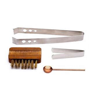 Räucherzubehör Set aus Bürste, Löffel, 2 Zangen